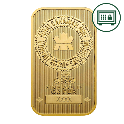A picture of a 1 oz. Royal Canadian Mint Gold Bar - Secure Storage